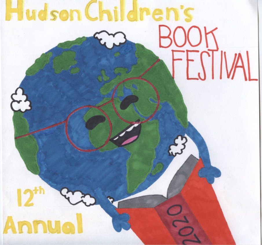 Hudson Children's Boko Festival logo of Earth reading a book