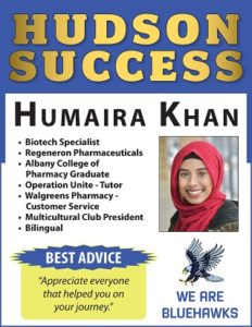 Hudson Success poster with alumni photo and list of accomplishments