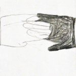 student drawing with two different colored hands touching