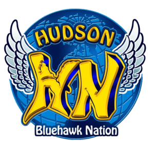 Hudson Bluehawk Nation blue and gold wing logo