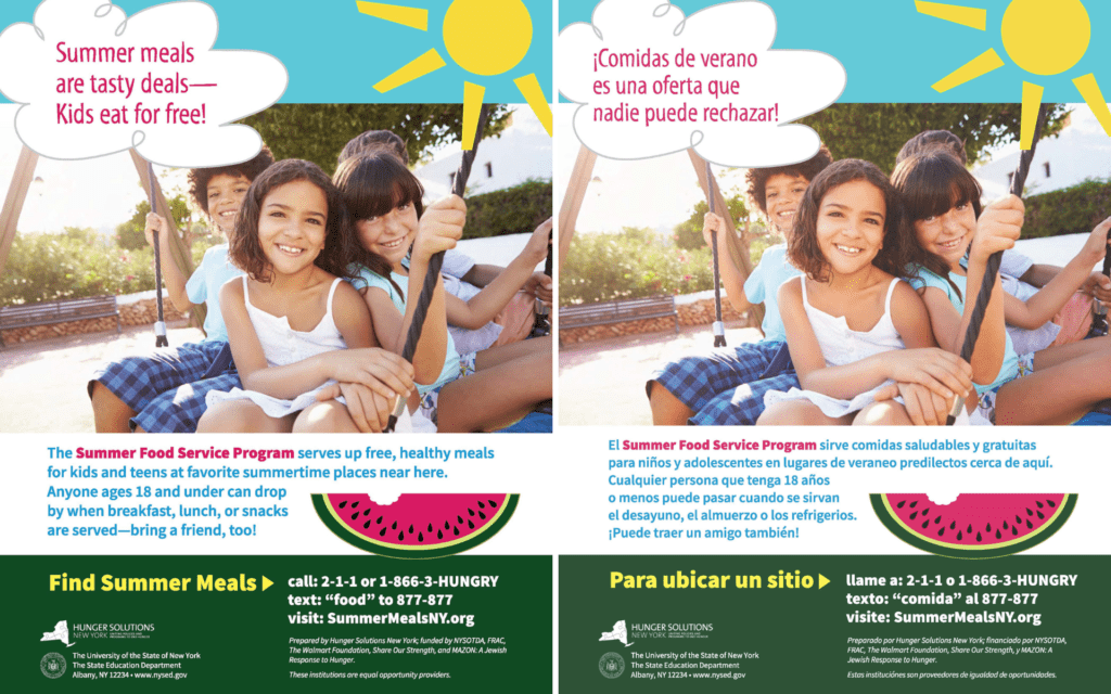 summer meal flyers English and Spanish