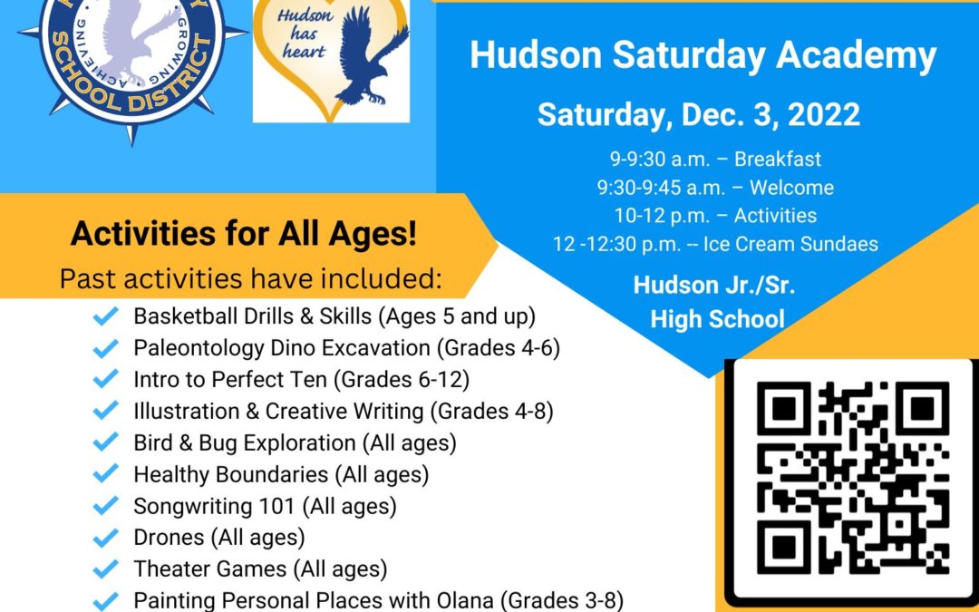 Register for Hudson Saturday Academy Dec. 3