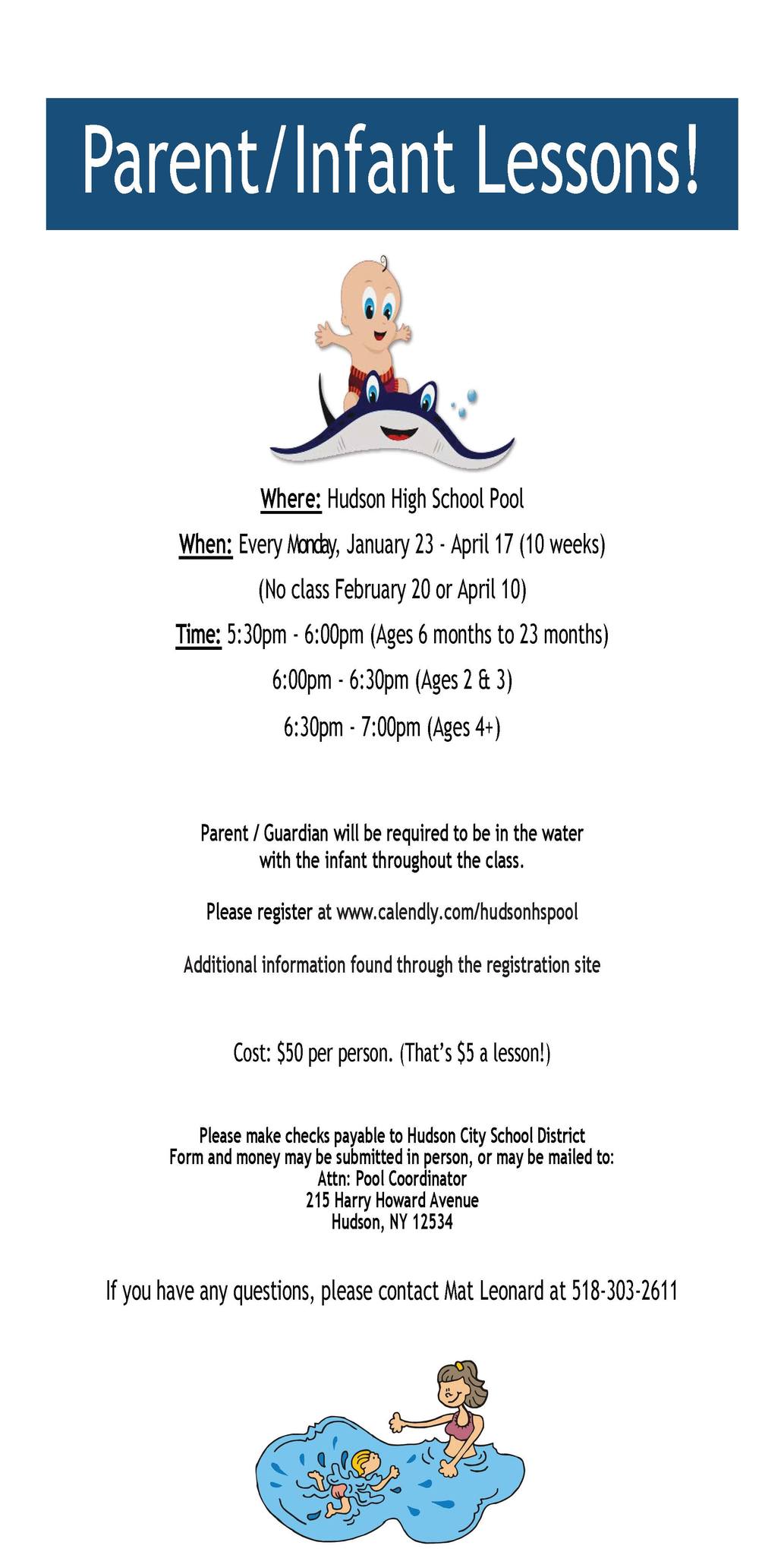 Parent/Infant Swim Lessons at Hudson SHS Pool Hudson City School District